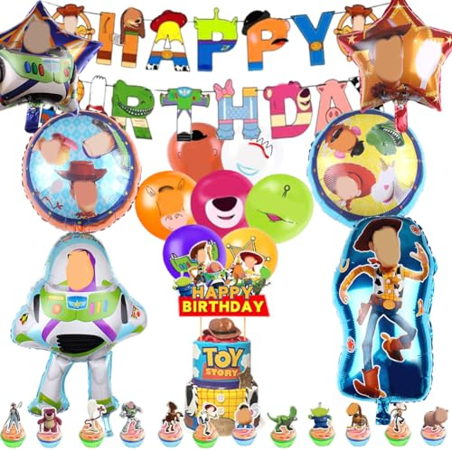 Story Foil Balloon Birthday Decorations, Cartoon Story Balloons, Story Theme Birthday Party Decorations, Cake Topper, Banner, Story Birthday Party Supplies for Story Fans, 34pcs