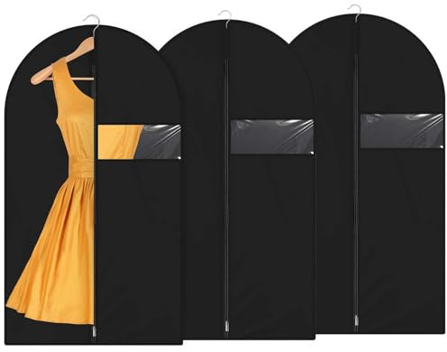 ZYEKIU 3 Stück Kleidersack für Aufbewahrung 60x120cm Kleidersack Kleiderschutzhülle Atmungsaktiv Kleidersäcke Mottensicher Kleidersäcke mit Reißverschluss für Anzüge Röcke Hemden (Schwarz)