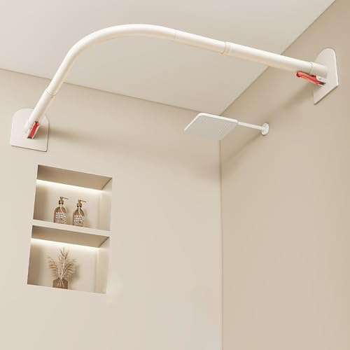KJHWYXD Verstellbare Duschvorhangstange L Form, Edelstahl Teleskop Gebogene Duschvorhang Stange, Duschstange Für Duschvorhang Badewanne Schiene Ohne Bohren(Size:B 70-110cm*70-110cm,Color:weiß)