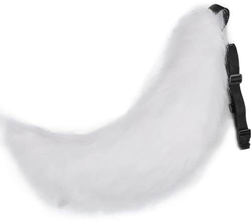YEEFAIRY Fuchsschwanz Cosplay-Zubehör 70cm Flauschiger Anime Hund/Wolf-Schwanz mit biegsamer Drahtkern Natürliche Farbverläufe für Kitsune-Kostüm Karneval und Party, Weiß