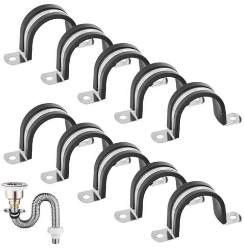 10Pcs 304 Stainless Steel Pipe Brackets with 2 Holes,30mm Cable Clamps,P Clips,U Shaped Brackets for Pipe Fixing