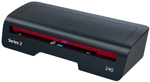 GBC 240 Home Office A4 Laminiergerät - schnelle Aufwärmzeit von 2 Minuten, 75-125 Mikron, stausicher, automatische Abschaltung, inklusive 5x A4-Laminierhüllen, Schwarz/Rot, 4410068EU