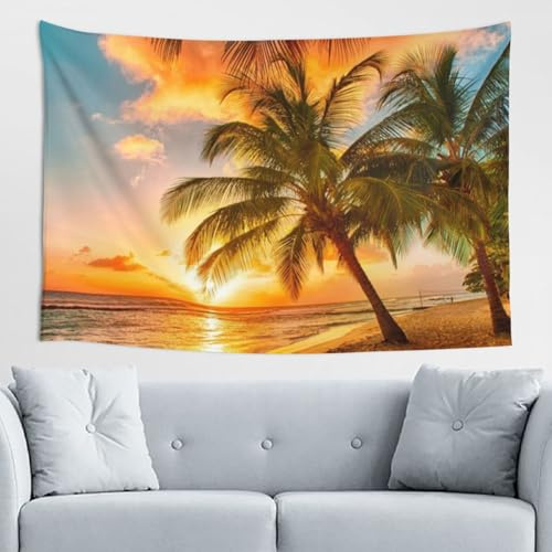 GSGCSBYMLG Tapisserie imprimée avec palmier hawaïen et vagues - 152,4 x 101,6 cm - Décoration d'intérieur