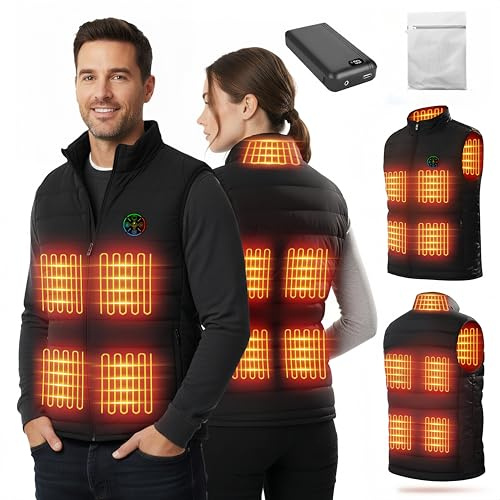 HAWAJOK Unisex Heated Vest with Power Bank, 9 Heating Zones, 3 Adjustable Heat Settings, Lightweight, Washable Sleeveless Jacket with Stand Collar, Perfect for Outdoor Sports and Cold Weather, Size L