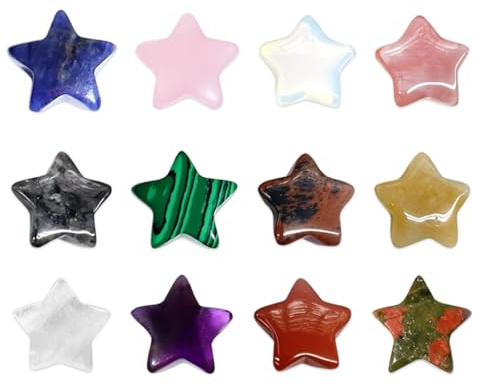 ZORVYN 12 Stück Stern Edelsteine Glücksbringer Set Chakra Stein Sterne Edelsteine Kristallstein Poliert Glückssteine Reiki Heilkristalle