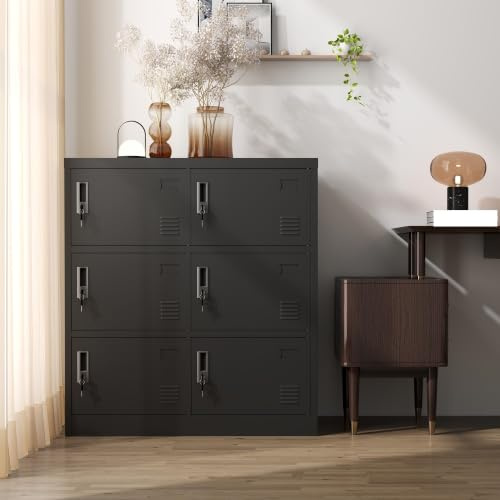 LLGWGL Metall Schrank Spind Schließfach - Sicherer Aufbewahrungsschrank mit Einzelschloss für Büro Fitnessstudio Schule Garage Dokumente Werkzeug Wertgegenstände,Schwarz,90x40x100cm (6-Türige)