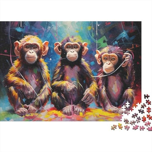 Colorful Monkey Trio 1000 Teile Puzzle Set recycelte Pappe Schimpanse Trio Wiederholung Angstlöser Wanddekoration Tolle Geschenkidee für Weihnachten und Neujahr 52x38cm