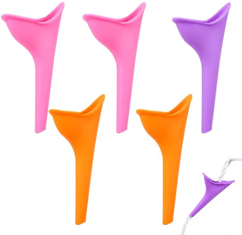 5 Urinella para mujer, orinal portátil, orinal femenino, embudo de silicona portátil, para mujer, de pie hasta embudo de orina, reutilizable, para viajes, senderismo, camping, coche, festival