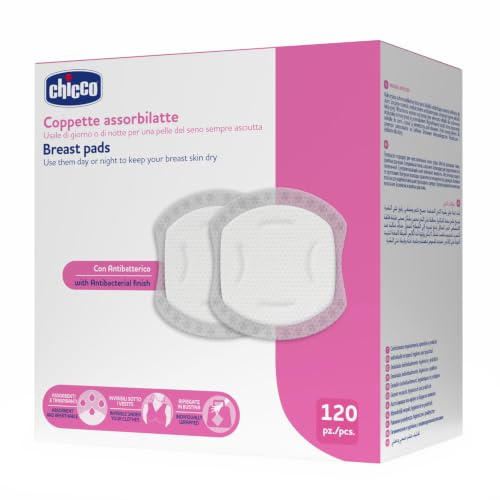 Chicco Coppette Assorbilatte Giorno e Notte, con Antibatterico, Ultra-Assorbenti, Morbide e Traspiranti, con Striscia Adesiva per Fissare le Coppette in Posizione, Design Discreto, 120 Pezzi, Bianco