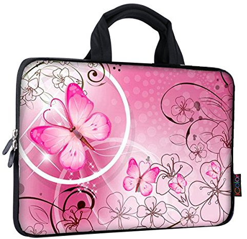 iColor 9.7 10 10.1 10.2 inch Neoprene Tablet Bag Carring Case Sleeve Cover with Handle for 9.7 to 10.2 Inch Laptops/Notebook/ebooks/Kids Tablet/Apple ipad Pink Butterfly ICB10-10