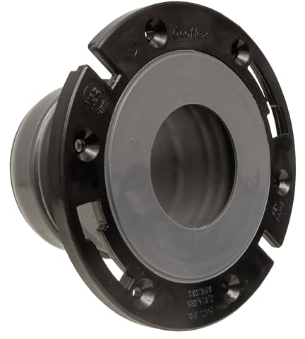 FlexOn 4 Inch Toilet Flange Repair Kit for Home Improvement, No-Wax Commode Flange with Spacer, Offset Bolts & Seal Gauge - Fits ABS, Cast Iron & Tile Floors, Elevates 3/8 to 1-1/8 (Black/Gray)