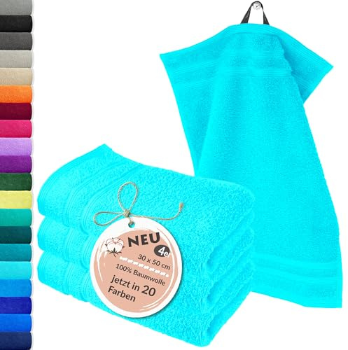 Lashuma 4er Set Gästehandtuch Türkis - Lagunen, London Badezimmer Kinder Handtücher klein 30x50 cm