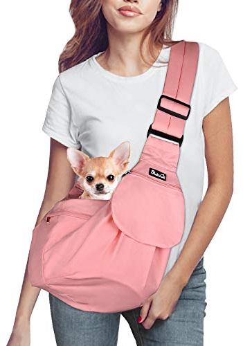 Nasjac Tragetasche Hund, Hand frei Hundetragetuch mit Bodenstützen Komfortable hundetasche mit Verstellbarem Gepolstertem Schultergurt und Reißverschlusstasche für klein Hunde Katzen im Freien Reisen