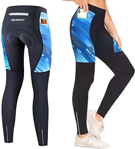 NICEWIN Pantalones de Ciclismo para Mujer, Acolchados, Largos, con Asiento Acolchado, 4D, térmicos, Largos, Transpirables, de Secado rápido, elásticos, para Ciclismo