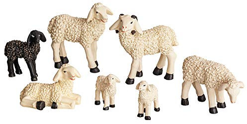 MaMeMi Sieben Landschafe Krippentiere & Krippenfiguren [Maßstab 12 cm -für Figuren mit 12 cm Höhe] Krippenzubehör Krippenbedarf/Zubehör für Weihnachtskrippen
