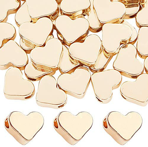 PandaHall 60 Stück 14K Herz Abstandsperlen - Goldene Langlebige Vergoldete Messing Perlen Für DIY-Halskette, Armband, Ohrring Craft Valentine, Muttertag
