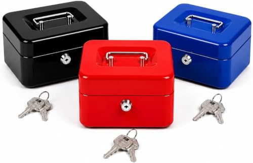 ACCURATE Money Box Tin Steel Cash Safe Box Petty Cash Tin with Lock 2 Keys - Assorted(8 INCH)