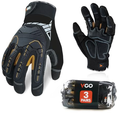 Vgo... 3 Paare hohe Mechnische Arbeitshandschuhe, für große Belastungsarbeit, Vibration-Schutz-Handschuhe, Heavy Duty (SL8849)