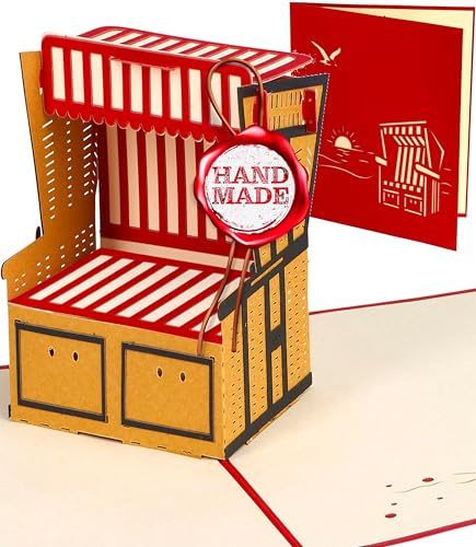 Liebessa Strandkorb 3D Pop-Up-Karte zum Aufklappen - Besondere Geschenkkarte Ostsee, Nordsee, Sylt