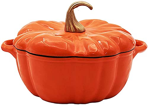 YOOBB Enameled Cast Iron Pumpkin Casserole Dish With Lid - Dutch Oven Non-Stick Pan for Stew and Soup (Orange)