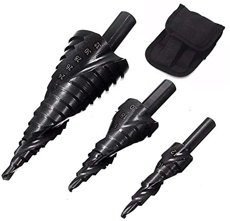 Carbide Step Drill Bit 3PCS 4-32MM HSS Cobalt Step Drill Bit Set Nitrogen High Speed Steel Spiral for Metal Cone Triangle Shank Hole Cutter