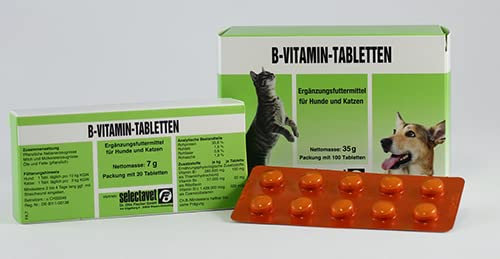 Selectavet B-VITAMIN-TABLETTEN | 100 Tabletten | Ergänzungsfuttermittel für Hunde und Katzen | B-Vitamine für Mangelsituationen wie Hungerzustände und Verdauungsstörungen