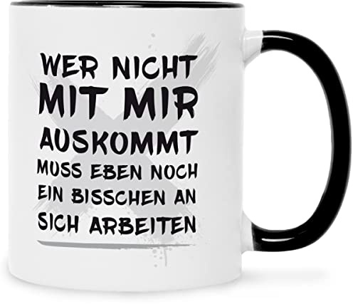 GRAVURZEILE Bedruckte Tasse mit Spruch - Wer nicht mit mir auskommt - Lustige Geschenke - für Mama Papa Freunde Geburtstag Muttertag Vatertag Weihnachten - Männer & Frauen