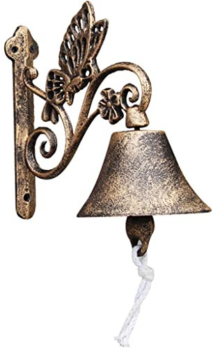 YHRJ Türglocke Gusseisen Wandmontierte Schmetterlings-Türklingel, Vintage Anhänger Deko Glocken, Kreative Handklingel im pastoralen Stil (Color : A, S : 17.5 * 14cm)