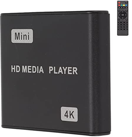 Lettore Multimediale HDMI, Lettore Multimediale 4K HD Mini Lettore Multimediale in Streaming con Telecomando e Indicatore LED Uscita HDMI/AV/VGA(EU)