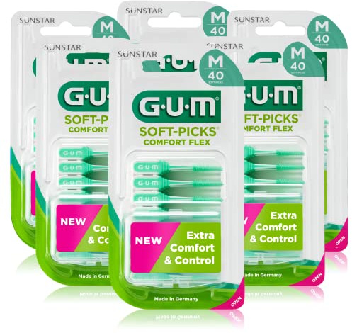 GUM SOFT-PICKS COMFORT FLEX Interdentalreiniger | Zahnzwischenraumreinigung Und Plaqueentfernung | Breiter Griff Und Flexibler Hals (M - [240 units])