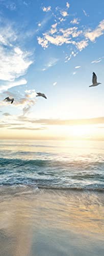 A.Monamour Türtapete Selbstklebend Türfolie Türposter 3D Möwen Die Bei Sonnenuntergang In Strandlandschaft Des Blauen Himmels Fliegen Vinyl Folie Türdeko Tapete Wandbild Türaufkleber 90 x 200 cm