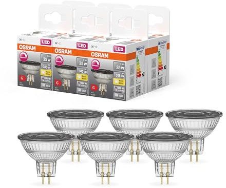 OSRAM Superstar Reflektorlampe für GU5.3-Sockel, klares Glas ,Warmweiß (2700K), 345 Lumen, Ersatz für herkömmliche 35W-Leuchtmittel, dimmbar, 6-er Pack