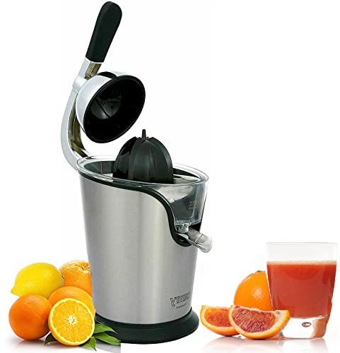 Spremiagrumi Elettrico Professionale Con Corpo in Acciaio Inossidabile e Cestello Filtrante a Leva Con Braccio Potente da 500W Beccuccio Anti-Sgocciolamento Spremi Arance Regolatore della Polpa 2 Coni