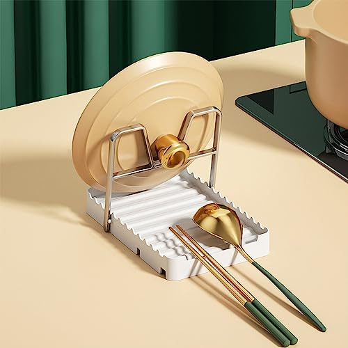 STARRY G Kitchen Utensil Rest with Drip Pad, Cooking Spoon Rest with Lid Holder, Heat-Resistant Pot Lid Holder Stand, Countertop Organiser Rack for Ladles, Spatula, Pot Cover, Flatware Storage Rack