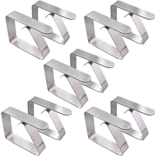 Hsthe Sea 10 Stück Tischdeckenklammer Edelstahl, Silber Tischtuchklammern Draußen Tischdeckenhalter Tischtuch Klein Klemme Clips für Dicke Tische Gartentisch, 6 x 5cm