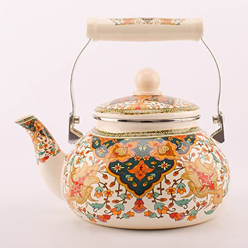 Bouilloire Émail Nostalgie Bouilloire 2,5 L Style Ferme Rétro Bouilloire Induction Sifflement Bouilloire Pour Induction Cuisinière À Gaz Cuisinière À Bois,Rouge