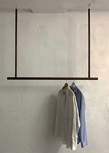 TIDYBOY Kleiderstange Deckenmontage aus Holz, Garderobenstange Deckenmontage, Garderobe Holz, Kleiderstange Decke & Hängend, Hängegarderobe aus Nussbaum 110 cm, Handgemacht in Berlin