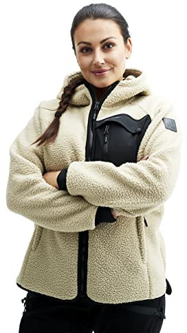 RevolutionRace Sherpa Hoodie für Damen, Outdoor Fleecejacken perfekt für Wanderungen und Outdoor-Abenteuer, Beige Khaki, XS