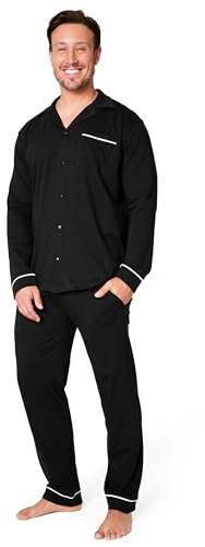CityComfort Pyjamasset för män – klassisk Button Down-nattkläder långärmad och underdel pyjamas mysig vardagskläder M-3XL – nattkläder presenter till honom, Svart, L
