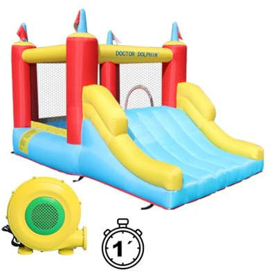 Castillo Dumber- Castillo Hinchable para niños con Zona de Salto y tobogán XL para Jardines y Exteriores
