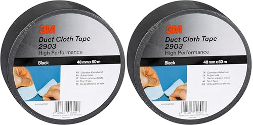 3M Universelles Gewebeklebeband 2903, Duct Tape, Starkes Panzertape, Reparatur Klebeband, Starke Klebkraft, leicht abreißbar, 48mm x 50m, Schwarz - 1 Rolle (Packung mit 2)