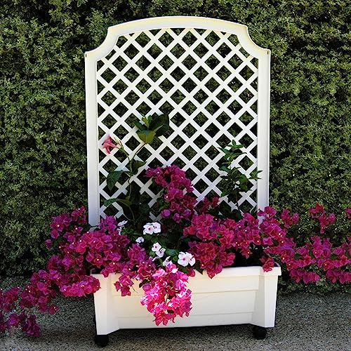 NYVI Pflanzkasten NYVIGreen 79x35x134 cm 42 Liter mit Bewässerungssystem & Spalier - Pflanzkübel aus wetterfestem & recyceltem Kunststoff - Pflegeleicht, Steckmontage ohne Werkzeug, Farbe:Weiß