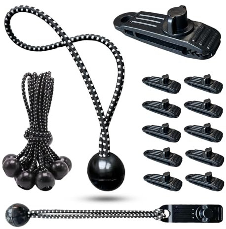 20er Set Planenclips & Spanngummi mit Kugel, Zeltplanenclips, Zeltklemme, Krokodilklemme, Planenspanner mit Kugel, Outdoor Aktivitäten, Camping