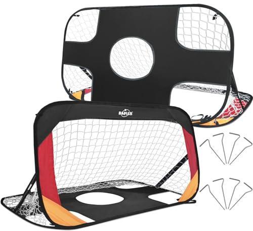 Kapler Pop Up Fußballtor 2er Set Faltbare Fußballtore für Kinder Garten | Faltbares 2er Set Pop Up Fußballtore aus Glasfaserstangen und Flachstahl mit Polyesternetz für Kinder