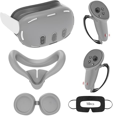 Relohas Accesorios de silicona 5 en 1 de lujo para Meta Quest 3, juego de fundas protectoras de realidad virtual para Oculus Quest 3, cubierta de agarre de controlador, cubierta de carcasa de realidad