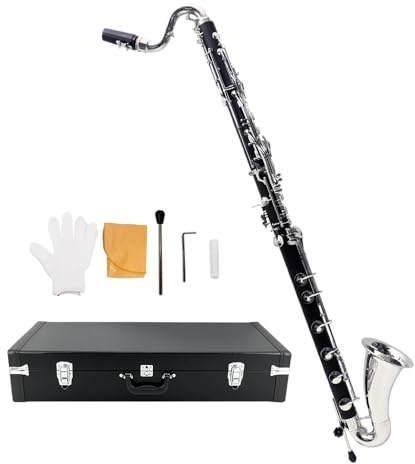 Yinfente ABS-Bass-Klarinetten-Set für Anfänger, niedriges C, Bb, flache Klarinette, professionell, versilberte Tasten, Hartschalenkoffer, Reinigungssets, Handschuhe und Korkfett