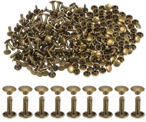 QUARKZMAN Leder Nieten 300 Set Metallniete Doppelkappe 12mm x 8mm Röhrenförmige Hohlnieten Lochzange für DIY Handwerk Gürtel Kleidung Reperatur Dekoration, Bronze