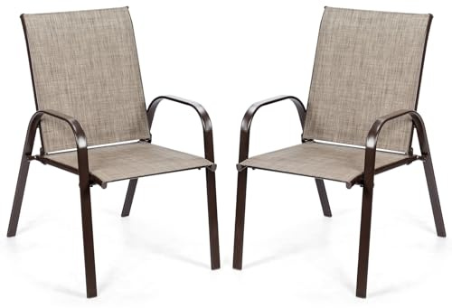 COSTWAY 2er Set Gartenstühle mit Armlehnen, Terrassenstühle aus Textilene und Metallgestell, Balkonstühle bis 200 kg belastbar, für Garten, Balkon, Poolbereich, 56 x 72 x 90 cm (Grau)
