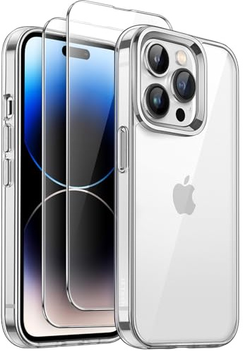JETech 3-in-1 Hülle für iPhone 14 Pro Max, Anti-Vergilbung, Durchsichtig | 2 Gehärtete Glas Schutzfolien, Stoßfeste Handyhülle