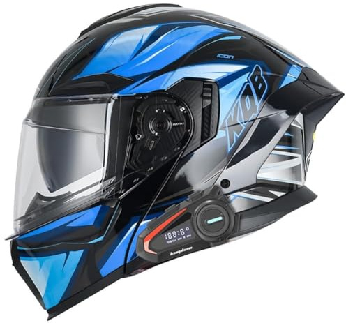 IRON JF Modularer Motorradhelm Klapphelm mit Bluetooth Integrierter Roller Helm ECE Zertifiziert Integralhelm Doppelvisier mit Eingebautem Mikrofon for Automatische Reaktion for Damen Herren(3,XL)
